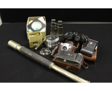 TELESCOPE/CAMERAS - a selection of items to include a telescope made by Ross, a pair of Victorian binoculars, a pair of Panam