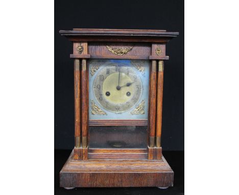 MANTLE CLOCK - an oak mantle clock c1900s. Possibly European. No key.