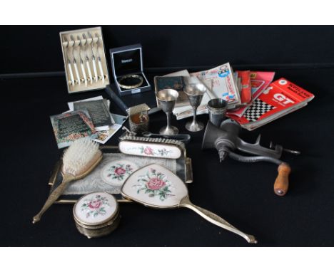 MISC - a collection of household items to include a Kenrick No.10 mincer, a dressing table set to include tray, mirror, brush