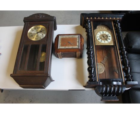 CLOCKS - x3 clocks to include an Edwardian longcase, a Venetian style longcase and an Edwardian C.W.S. mantle clock.