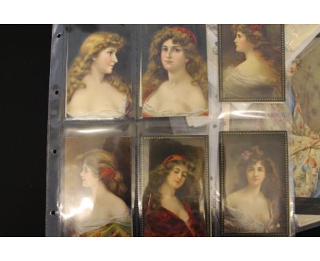 POSTCARDS - WOMEN - A Postcard Album containing over 360 postcards, various lithograph and small scrap, pictures and cards, c