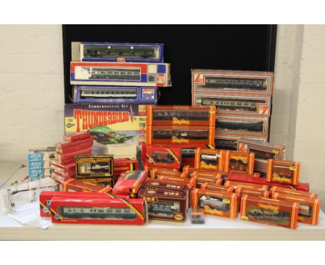 BOXED 00 GAUGE - a collection of x68 boxed 00 gauge rolling stock and buildings to include Hornby carriages x8 R.475 (x2), R.
