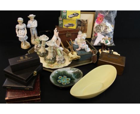 CERAMICS - A mixed lot, to include Victorian bisque figures (a/f), antlers, a Victorian brass tray, WALLACE & GROMIT 'Crackin