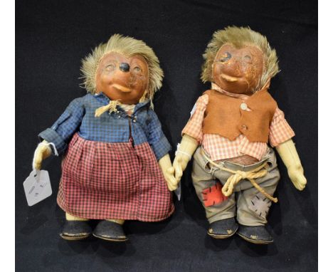 A pair of 1950s Steiff Mecki & Micki hedgehog character dolls