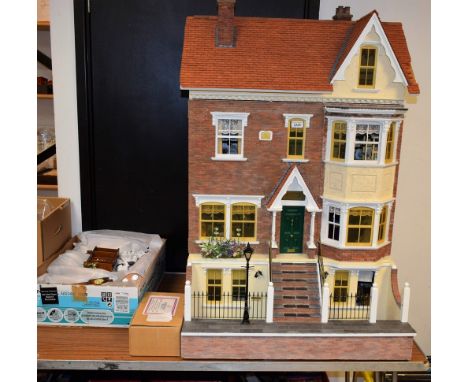 Doll's Houses - Jan's Cottage, Green Gables, a 1/12 (48th) scale model, four storey town house, canopy roof above hinged fron