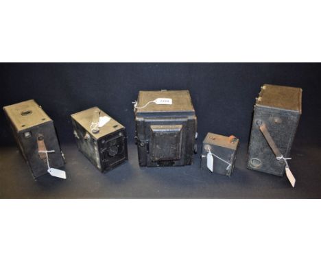 Photography - A Houghton Ensign Popular Reflex SLR plate camera (no lens); A Houghton-Butcher Ensign Mickey Mouse box camera 