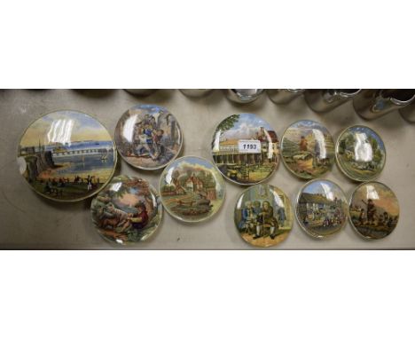 Prattware Pot Lids - Doctor Johnson; others Anne Hathaways cottage, Pegwell Bay, The Sportsman; etc (10) 