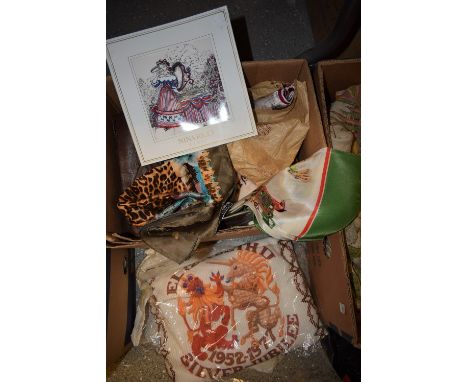 Lady's Accessories - a London to Brighton run scarf; a souvenir de Paris scarf, original bag; a Nina Ricci handkerchief, boxe