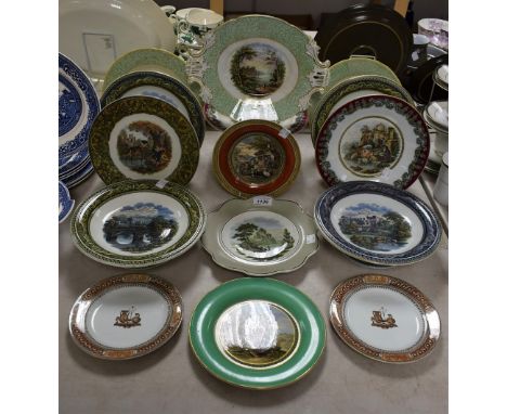 Prattware - Local Interest - Haddon Hall comport; others Chatsworth, Cottage children; etc plates, oval bowl; etc
