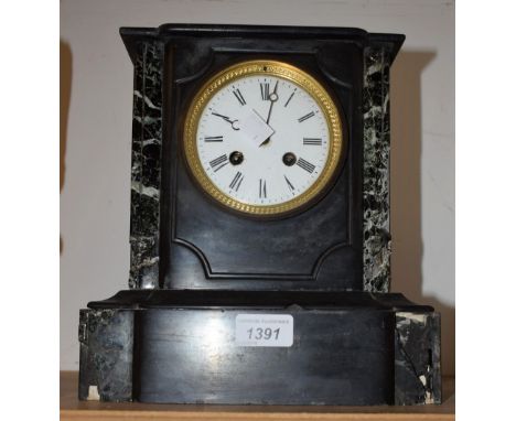 A late Victorian slate mantel clock, Roman numerals 