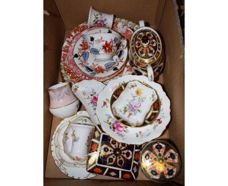 Ceramics - a Royal Crown Derby 1128 pattern sucrier; others, cigarette jar, etc; a Red Aves Heraldic plate; others, 2451 patt