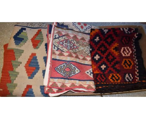 Textiles - a Middle Eastern hand woven Kilim; others similar (3)