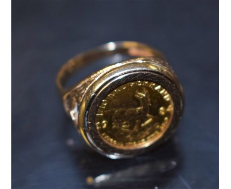 A 1/10 Kruggerand gold ring, mounted in 9ct gold, 7.5g 