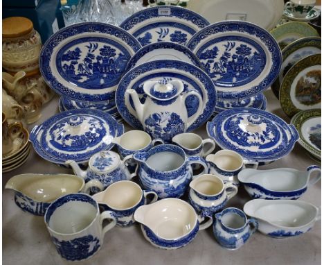Ceramics - an Alfred Meakin Old Willow dinner service for six comprising dinner plates, salad plates, vegetable dishes, etc; 