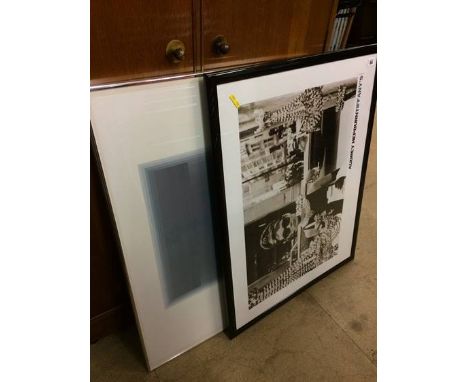 A framed print and Audrey Hepburn poster