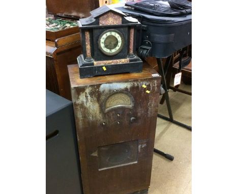 A slate mantel clock and a Deco radio