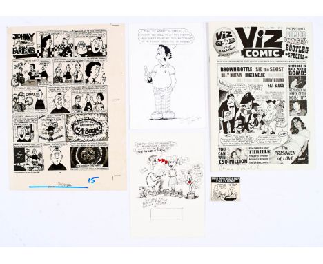 'X' rated Viz Valentine's Day card original artwork signed by Simon Donald. The interior page reads 'Be my Valentine or Fuck 