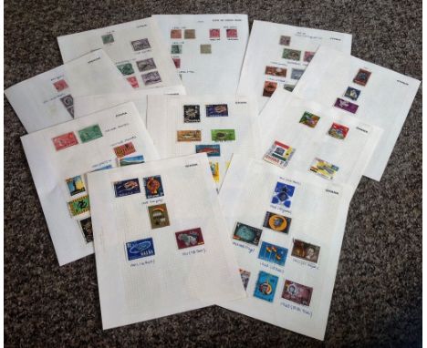 Commonwealth stamp collection 13 loose album pages countries include Cyprus, Fiji, Ghana and Grenada. Good condition We combi