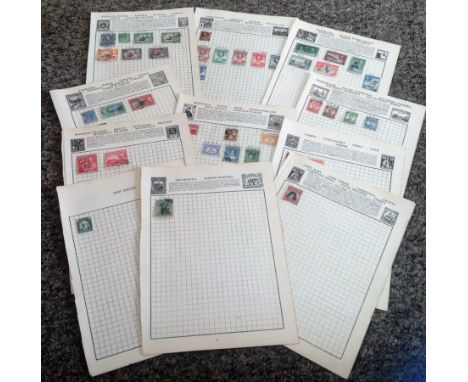 Commonwealth stamp collection 16 loose album pages includes Gold Coast, Kenya, Ireland Malta, S. Rhodesia and Newfoundland. G