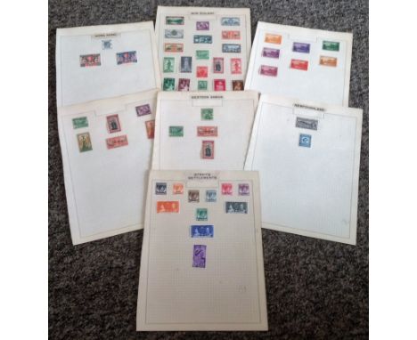 Commonwealth stamp collection 7 loose album pages countries include Hong Kong, New Zealand, Norfolk Islands and Newfoundland.