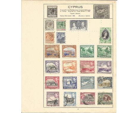 British Commonwealth Stamp Collection 7 loose album leaves countries include Cyprus, Dominica, Falklands, Fiji, Gilbert and E