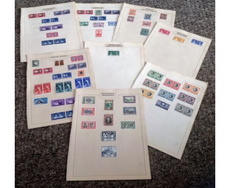 Commonwealth stamp collection 8 loose album pages mint countries include North Rhodesia, South Africa, South Rhodesia, Swazil