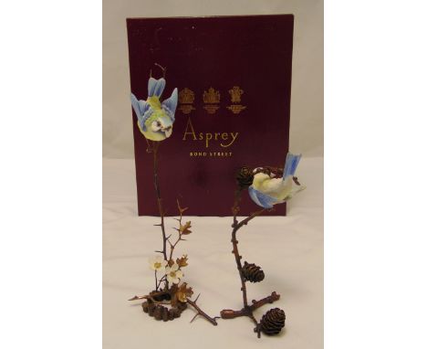 Aspreys gilt metal and ceramic bird figurines in original packaging