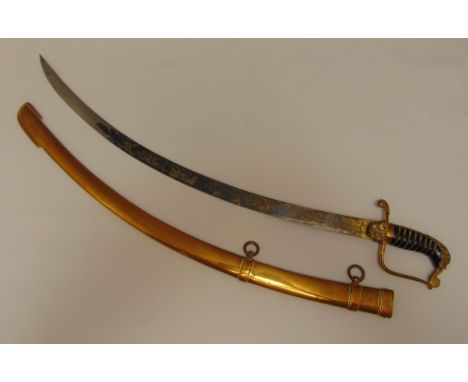 An Irish 19th century military officer dress sword in brass scabbard engraved to the hilt by Bradys of Dame Street Dublin