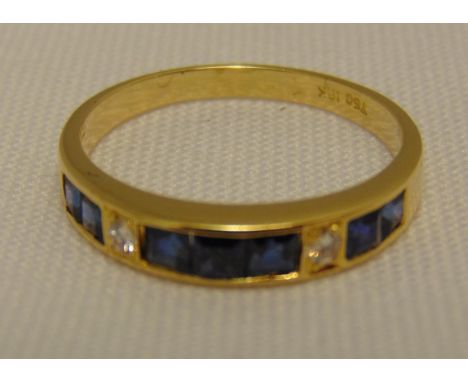 18ct yellow gold sapphire and diamond ring, approx total weight 2.6g