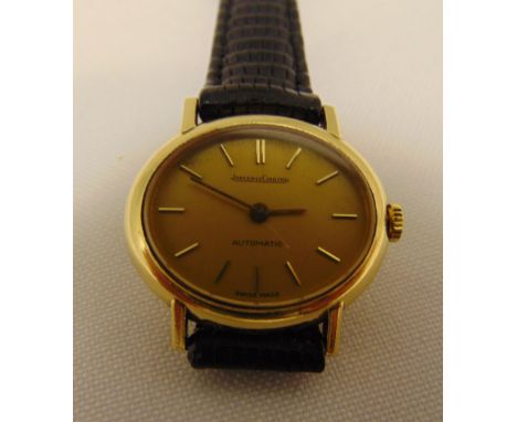 Jaeger LeCoultre 18ct yellow gold ladies wristwatch on a replacement leather bracelet