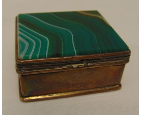 White metal and malachite rectangular snuff box with hinged cover