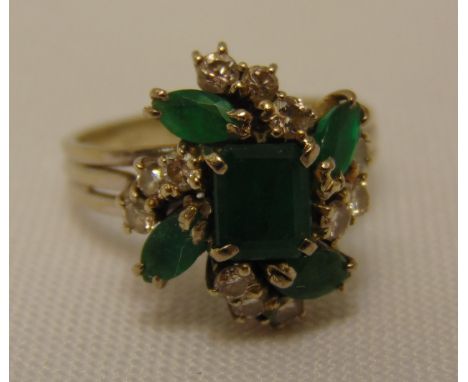 18ct white gold, diamond and emerald dress ring, approx total weight 4.0g