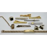 4 Teile Schmuck je GG 8ct. z.T. mit Onyx, 3 Krawattennadeln je Silber sowie 4 Krawattenklammern je M