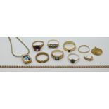 1 Konv. Schmuck wohl vollständig GG 14ct. z.T. mit Diamanten, Edelsteinen, z.T. unvollständig/besch.