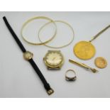 1 Münzanhänger GG 14ct. Österreich 4 Dukaten mit nicht abnehmbarer Kette wohl GG 14ct., 1 Damenarmba