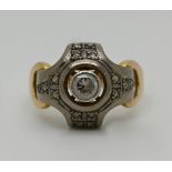 1 Damenring GG/WG 18ct. zentral weißer Stein, kleine Diamanten, Ringgröße ca. 58, Tsp.