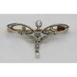 1 Brosche Art déco/Jugendstil ungest./undeutl. gest. wohl GG/WG 14ct. mit Altschliffbrillant wohl ca
