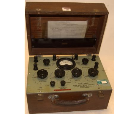 A portable Wheatstone Bridge Croydon Precision Instrument Company mahogany cased galvanometer 