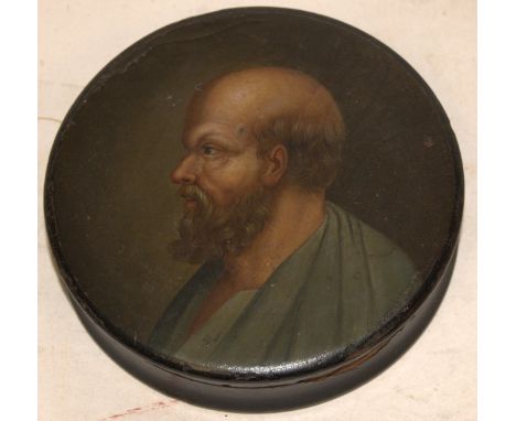 A 19th century papier mache snuff box