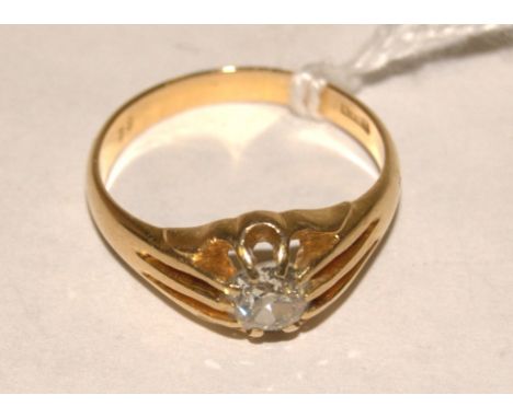 An 18ct gold diamond solitaire ring, the claw set old brilliant weighing approx 0.65ct, size R-   Condition Report / Extra In