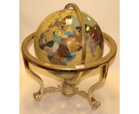 A modern hardstone inset terrestrial globe on stand