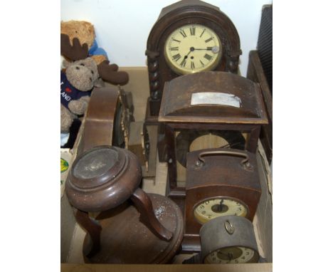 A 1920s oak cased mantel clock  together with one other 1930s case example, and various others