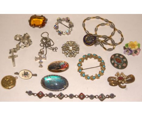 A small collection of miscellaneous costume and other jewellery to include Victorian yellow metal and seed pearl set brooch, 