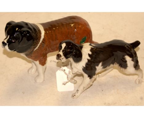 A Beswick model of a springer spaniel No. 3135, brown and white gloss finish together with a Beswick St Bernard 'Corna Garth 