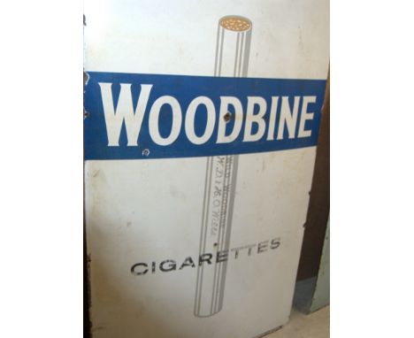 A large mid-20th century 'Woodbine Cigaretts' enamel advertising sign, 153x91cm