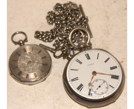 A late Victorian silver cased open face pocket watch having an enamel dial with Roman numerals and subsidiary seconds dial, c
