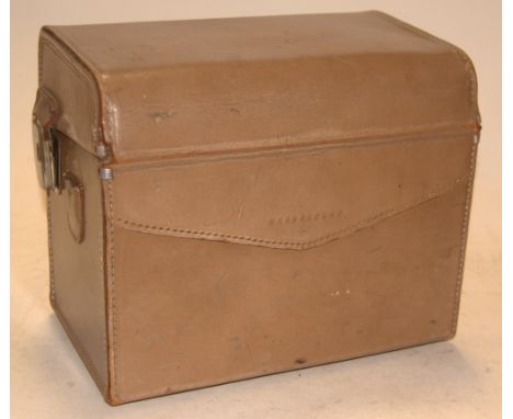 A mid 20th century leather clad camera case by Hasselblad with suede lined interior