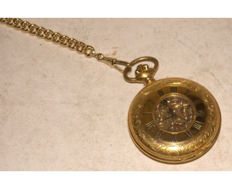 A reproduction gents Rapport gilt metal cased half hunter pocket watch, having enamelled chapter ring with Arabic numerals, i