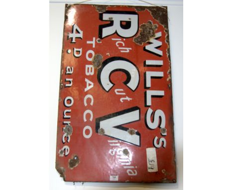 A mid 20th century enamel advertising sign for Wills Rich Cut Virginia Tobacco