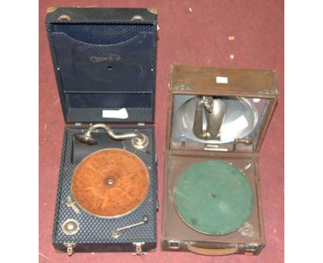 A mid 20th century Cowie portable wind-up gramophone, together with two others (a/f)